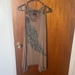 Vocal Brown Wing Print Tank Top